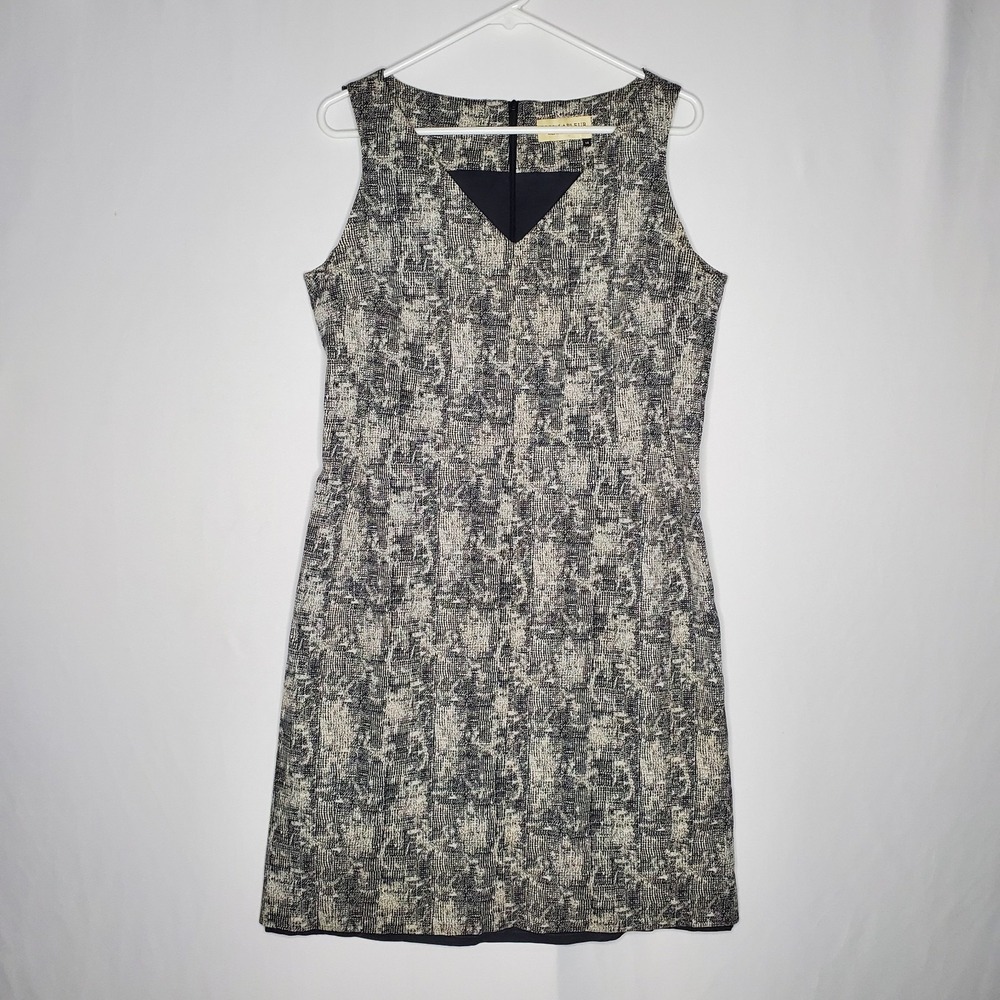 MM Lafleur Dress 14 Black Cream Tweed Stretch Knit Sleeveless Zip Career Office